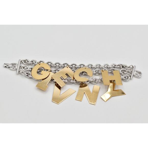 Givenchy Vintage Logo Charm Bracelet Gold Chunky Runway Rare Signed 1980s BinO - Picture 1 of 12